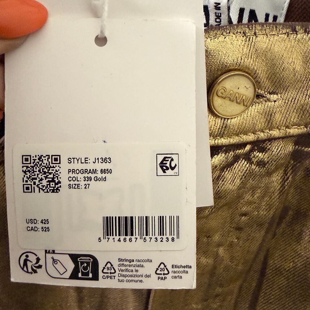 NWT $375 GANNI Barrel CURVED LEG JEANS - FOIL SZ 27 - Picture 7 of 11